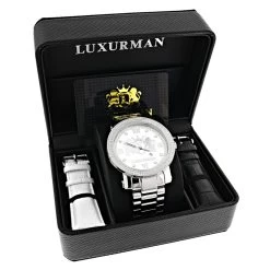 Large Diamond Watches For Men 0.12ct Luxurman Phantom White MOP -Watch Store limited edition luxurman mens diamond watch 012ct box