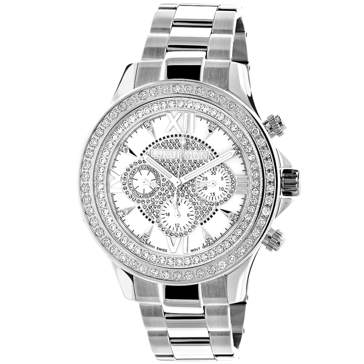 Luxurman Diamond White Gold Plated Diamond Watch 2ct 1 Luxurman Diamond White Gold Plated Diamond Watch 2ct