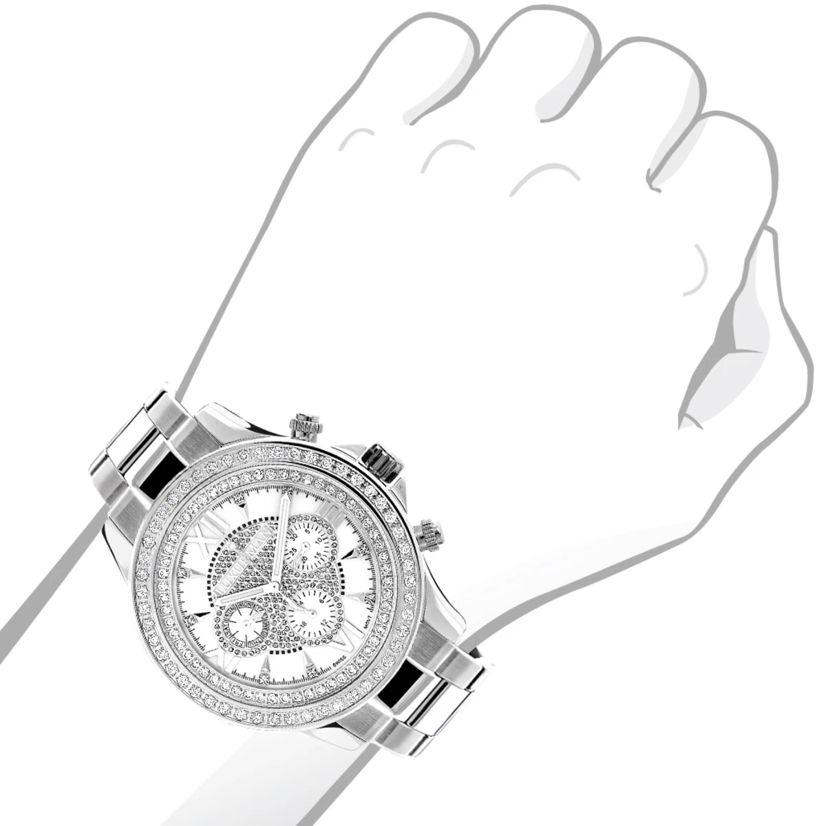 Luxurman Diamond White Gold Plated Diamond Watch 2ct 3 Luxurman Diamond White Gold Plated Diamond Watch 2ct - Image 3