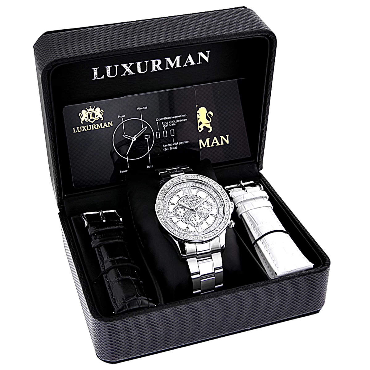 Luxurman Diamond White Gold Plated Diamond Watch 2ct 4 Luxurman Diamond White Gold Plated Diamond Watch 2ct - Image 4