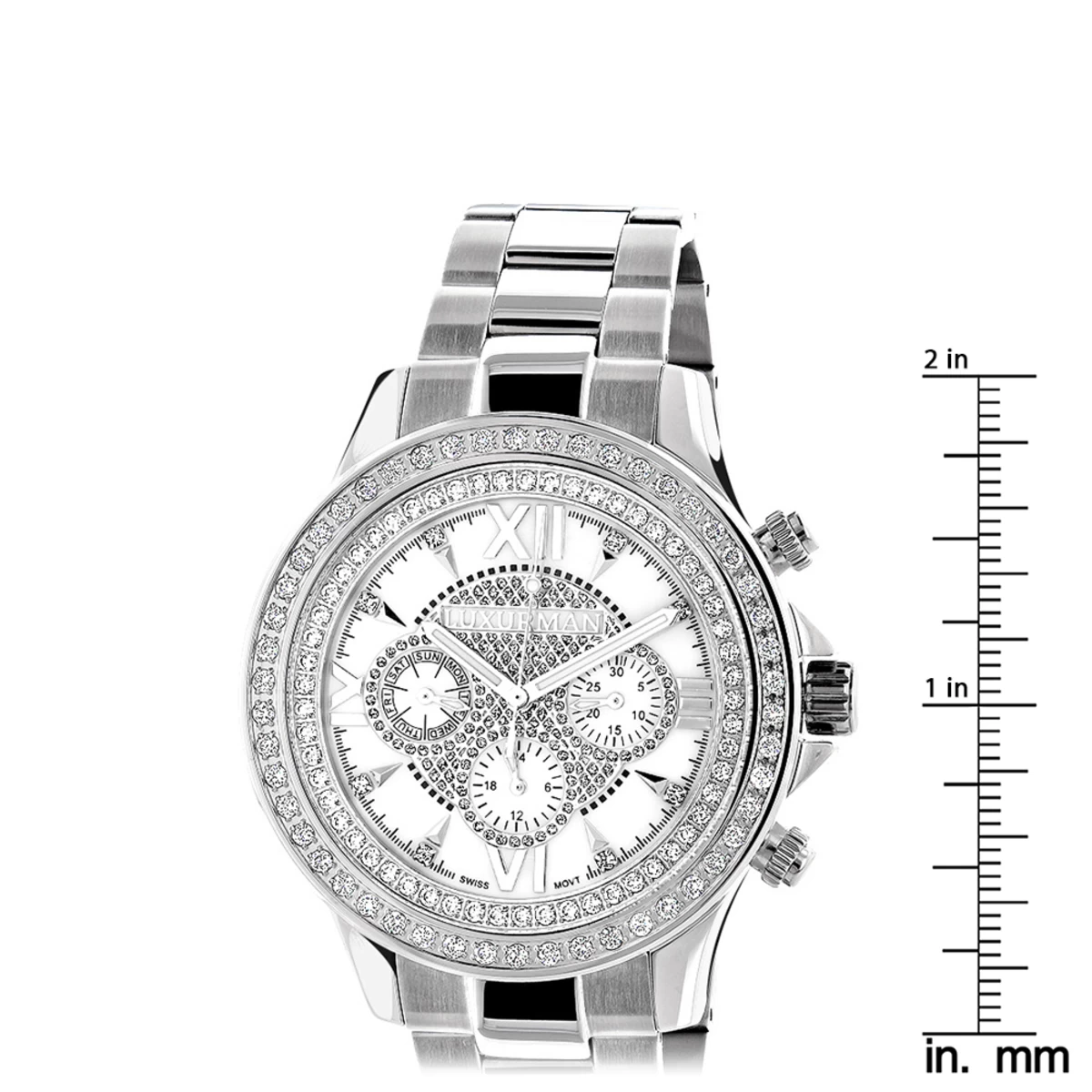 Luxurman Diamond White Gold Plated Diamond Watch 2ct 5 Luxurman Diamond White Gold Plated Diamond Watch 2ct - Image 5