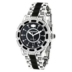 Luxurman Galaxy Midsize Diamond Watch Black Ceramic 1.25ct