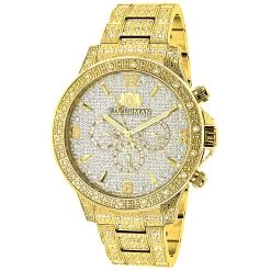 Luxurman Iced Out Men's Diamond Liberty Watch 1.25ct Yellow Gold Plated