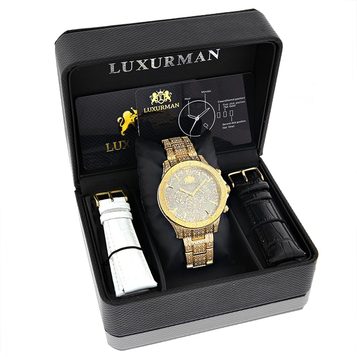 Luxurman Iced Out Men's Diamond Liberty Watch 1.25ct Yellow Gold Plated 4 Luxurman Iced Out Men's Diamond Liberty Watch 1.25ct Yellow Gold Plated - Image 4