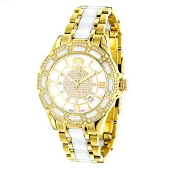 Watch Store 17 Luxurman Ladies Diamond Ceramic Watch 1.25ct White MOP Galaxy Yellow Gold