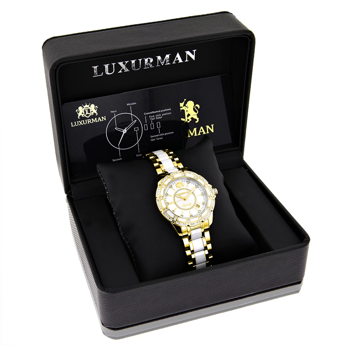 Luxurman Ladies Diamond White Ceramic Watch 1.25ct White MOP Galaxy Yellow Gold 2 Luxurman Ladies Diamond White Ceramic Watch 1.25ct White MOP Galaxy Yellow Gold - Image 2