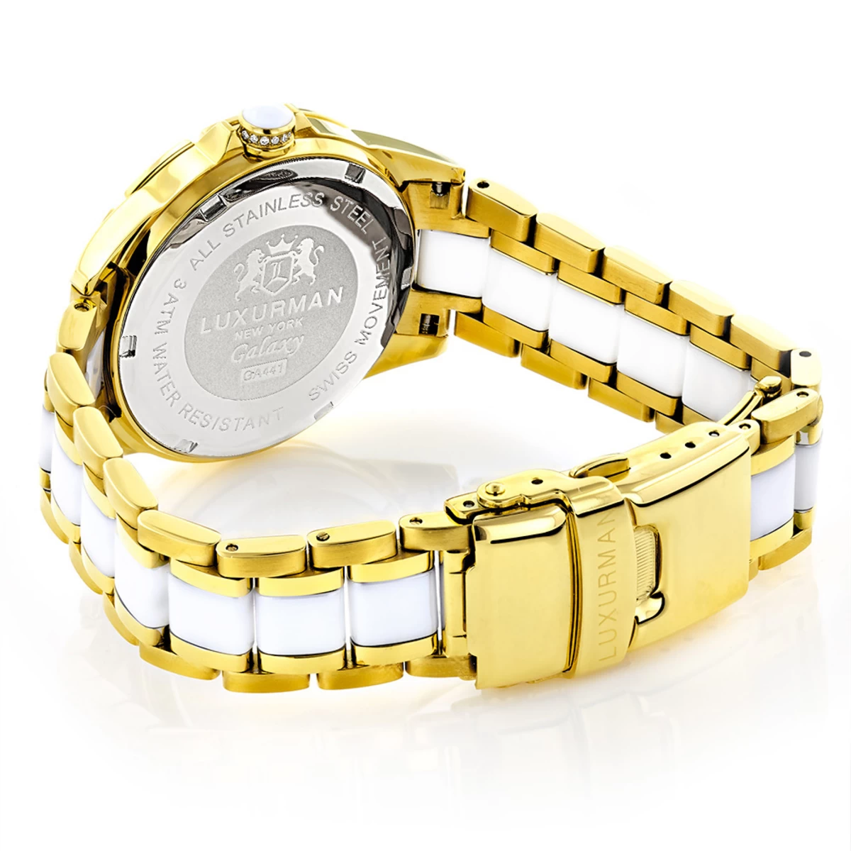 Luxurman Ladies Diamond White Ceramic Watch 1.25ct White MOP Galaxy Yellow Gold 3 Luxurman Ladies Diamond White Ceramic Watch 1.25ct White MOP Galaxy Yellow Gold - Image 3
