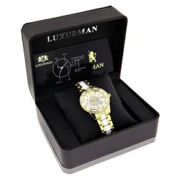 Watch Store -Watch Store luxurman ladies diamond ceramic watch 125ct white mop galaxy yellow 4