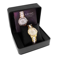 Luxurman Ladies Diamond Ceramic Watch 1.25ct White MOP Galaxy Yellow Gold -Watch Store luxurman ladies diamond ceramic watch 125ct white mop galaxy yellow box