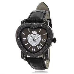 Luxurman Ladies Diamond Heart Watch 0.25ct Black MOP