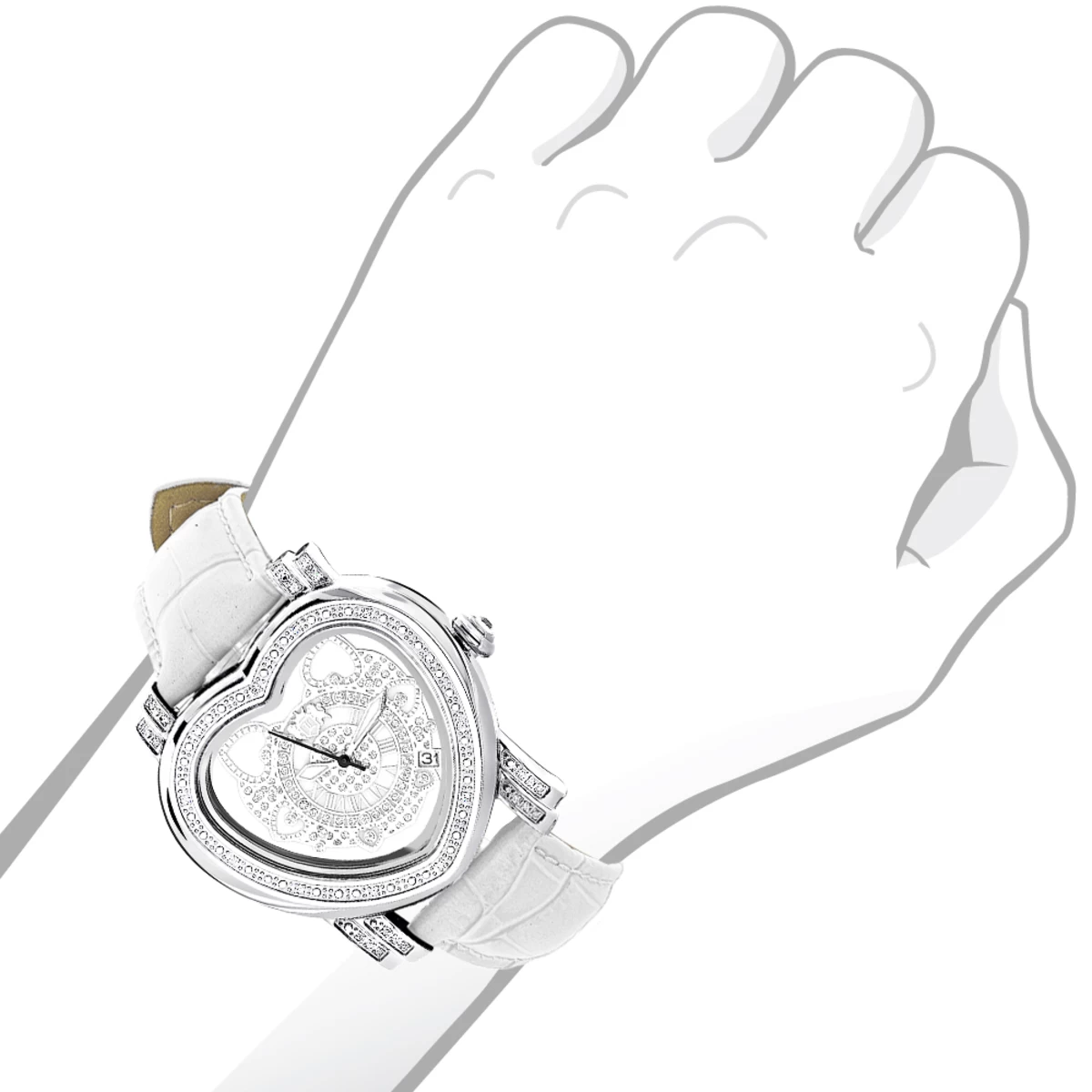 Luxurman Ladies Diamond Heart Watch 0.30ct White 3 Luxurman Ladies Diamond Heart Watch 0.30ct White - Image 3