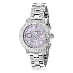 Luxurman Ladies Diamond Watch 0.3ct Pink MOP Oversized Women's Watch