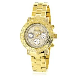 Luxurman Ladies Diamond Watch 0.3ct Yellow Gold Plated
