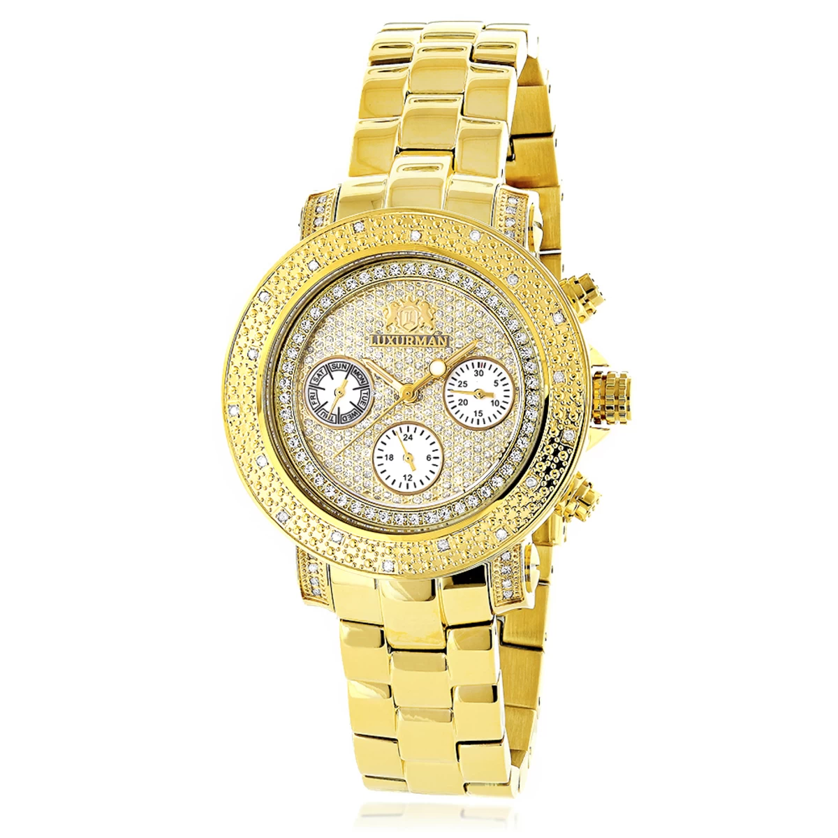 Luxurman Ladies Diamond Watch 0.3ct Yellow Gold Plated 1 Luxurman Ladies Diamond Watch 0.3ct Yellow Gold Plated