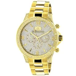 Luxurman Liberty Men's Diamond Watch 0.5ct Yellow Gold Plated