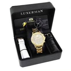 Luxurman Liberty Men's Diamond Watch 0.5ct Yellow Gold Plated -Watch Store luxurman liberty mens diamond watch 05ct yellow gold plated 4