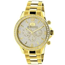 Luxurman Liberty Men's Diamond Watch 2ct 18k Yellow Gold Plated