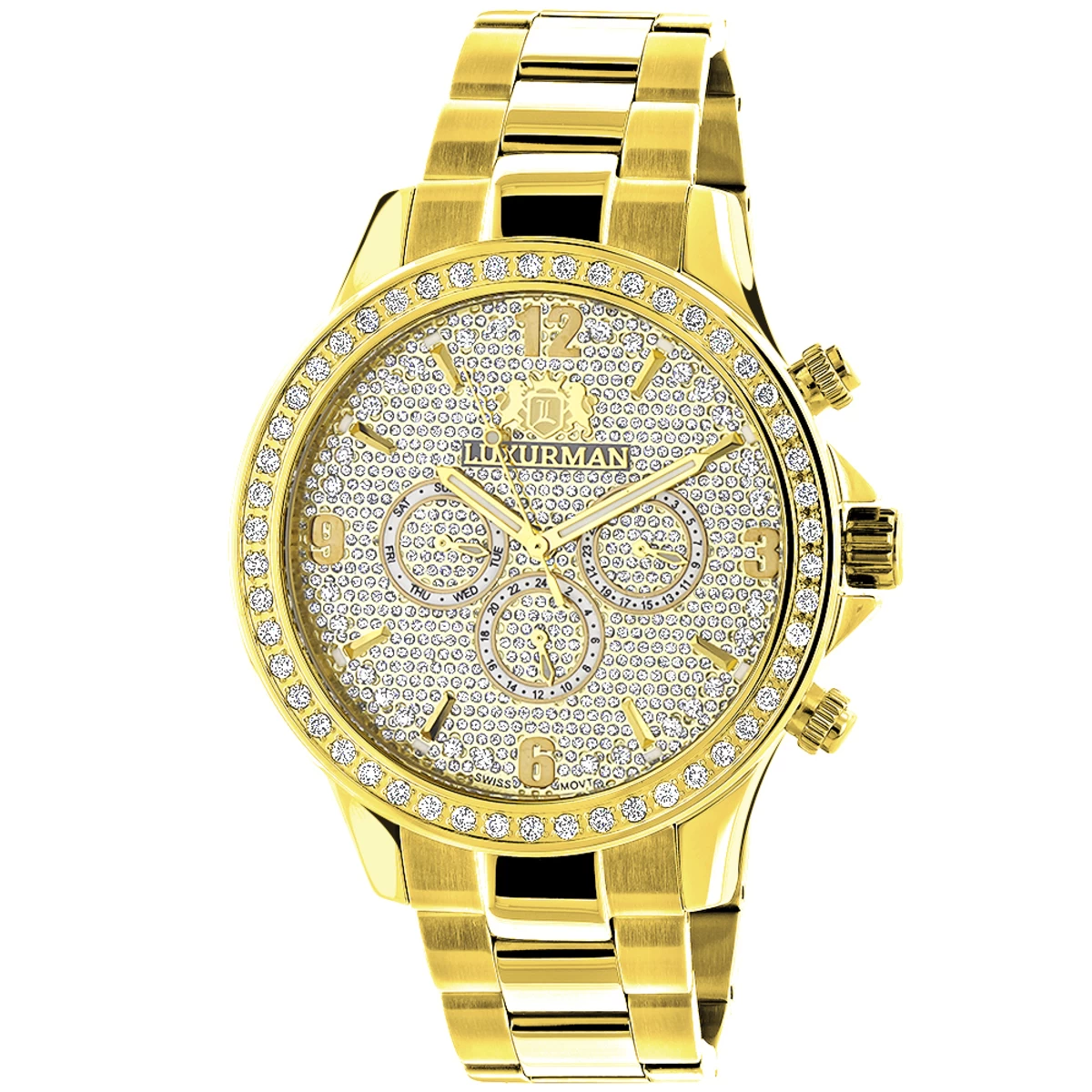 Luxurman Liberty Men's Diamond Watch 2ct 18k Yellow Gold Plated 1 Luxurman Liberty Men's Diamond Watch 2ct 18k Yellow Gold Plated