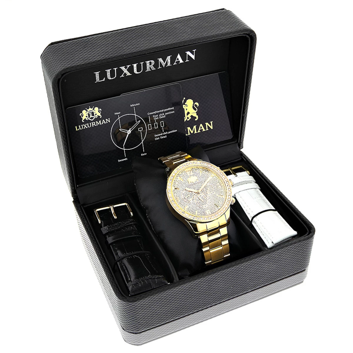 Luxurman Liberty Men's Diamond Watch 2ct 18k Yellow Gold Plated 4 Luxurman Liberty Men's Diamond Watch 2ct 18k Yellow Gold Plated - Image 4