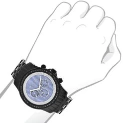 Luxurman Men's Black Diamond Watch 2.25ct Blue MOP -Watch Store luxurman mens black diamond watch 225ct blue mop 3