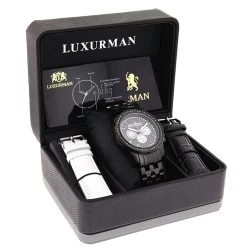 Luxurman Men's Black Diamond Watch 2.25ct -Watch Store luxurman mens black diamond watch 225ct p 44421box