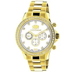 Luxurman Men's Diamond Liberty Watch 2ct Yellow Gold Plated White MOP