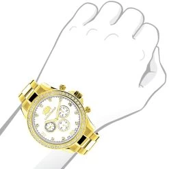 Luxurman Men's Diamond Liberty Watch 2ct Yellow Gold Plated White MOP -Watch Store luxurman mens diamond liberty watch 2ct yellow gold plated white mop 3