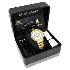 Luxurman Men's Diamond Liberty Watch 2ct Yellow Gold Plated White MOP -Watch Store luxurman mens diamond liberty watch 2ct yellow gold plated white mop 4