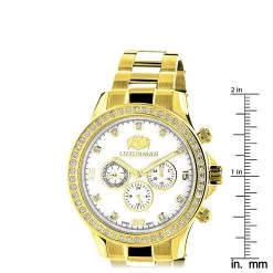 Luxurman Men's Diamond Liberty Watch 2ct Yellow Gold Plated White MOP -Watch Store luxurman mens diamond liberty watch 2ct yellow gold plated white mop ruler