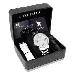 Luxurman Men's Diamond Watch 0.12ct Oversized Phantom -Watch Store luxurman mens diamond watch 012 ct p 35199box