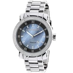 Luxurman Men's Diamond Watch 0.12ct Blue MOP Large 49mm Watch