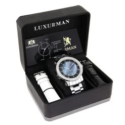 Luxurman Men's Diamond Watch 0.12ct Blue MOP Large 49mm Watch -Watch Store luxurman mens diamond watch 012ct blue mop p 35873box