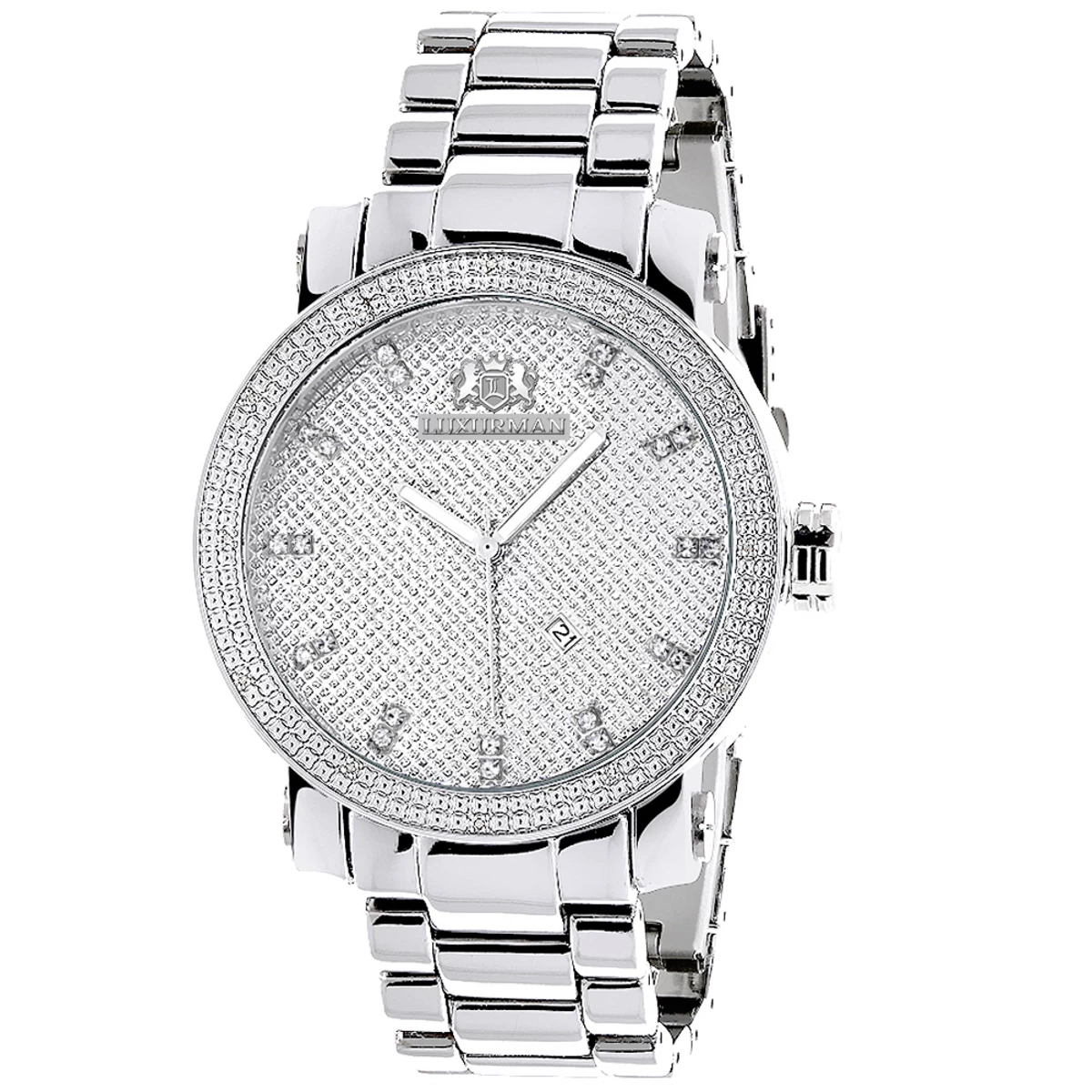 Luxurman Men's Diamond Watch 0.12ct Stainless Steel Band 1 Luxurman Men's Diamond Watch 0.12ct Stainless Steel Band