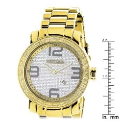 Luxurman Men's Yellow Gold Plated Encrusted Dial 0.12ct Diamond Bezel Watch -Watch Store luxurman mens diamond watch 012ct yellow p 35219 ruler