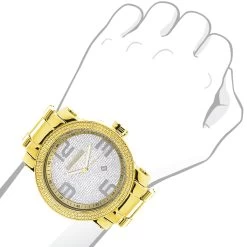 Luxurman Men's Yellow Gold Plated Encrusted Dial 0.12ct Diamond Bezel Watch -Watch Store luxurman mens diamond watch 012ct yellow p 35219bod