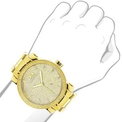 Large Luxurman Men's Diamond Watch 0.12ct Yellow Gold Plated Phantom -Watch Store luxurman mens diamond watch 012ct yellow p 8537 2