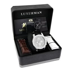 Luxurman Men's Diamond Watch 0.25 Ct Freeze -Watch Store luxurman mens diamond watch 025 ct freeze p 9320box