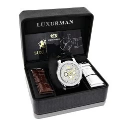 Luxurman Men's Diamond Watch 0.25ct With Leather Watch Band -Watch Store luxurman mens diamond watch 025ct leather watch band p 46659box