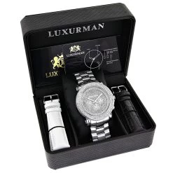 Oversized Men's Diamond Watch 0.25ct Luxurman Escalade -Watch Store luxurman mens diamond watch 025ct stainless steel band 4