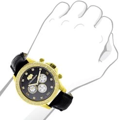 Luxurman Men's Diamond Watch 0.2ct Black MOP Liberty Yellow Gold Plated -Watch Store luxurman mens diamond watch 02ct black mop liberty yellow gold plated bod