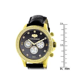 Luxurman Men's Diamond Watch 0.2ct Black MOP Liberty Yellow Gold Plated -Watch Store luxurman mens diamond watch 02ct black mop liberty yellow gold plated ruler