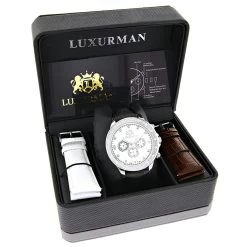 Luxurman Men's Diamond Watch 0.2ct Swiss Quartz Liberty W Leather Band -Watch Store luxurman mens diamond watch 02ct swiss quartz liberty w leather band box