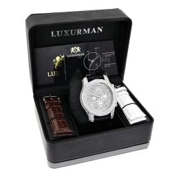 Luxurman Men's Diamond Watch 0.50 Ct Freeze -Watch Store luxurman mens diamond watch 050 ct freeze p 9321box