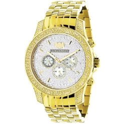 Luxurman Men's Diamond Watch 0.5ct Yellow Gold Plated