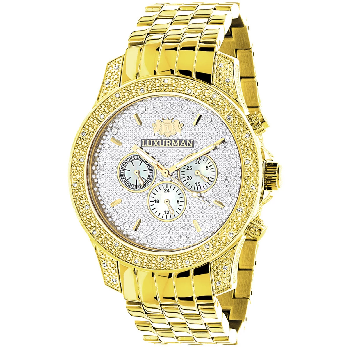 Luxurman Men's Diamond Watch 0.5ct Yellow Gold Plated 1 Luxurman Men's Diamond Watch 0.5ct Yellow Gold Plated