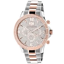 Luxurman Men's Diamond Watch Two-Tone White Rose Gold Pltd Liberty Swiss Mvt