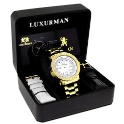 Affordable Luxurman Men's Diamond Watch Yellow Gold Plated 0.12ct -Watch Store luxurman mens diamond watch yellow gold plated 012ct box