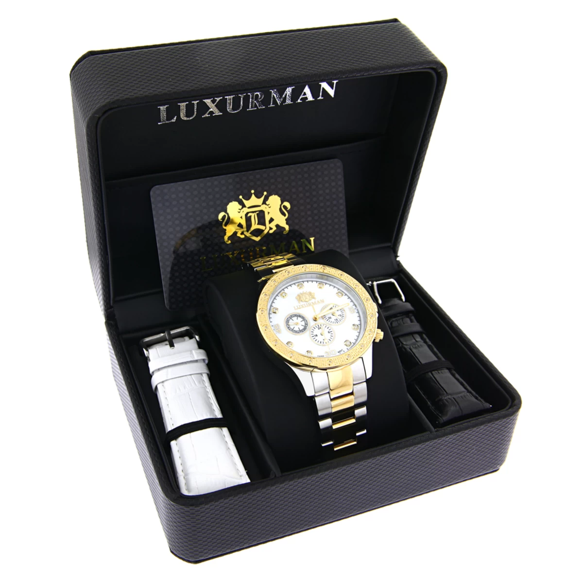 Luxurman Men's Diamond 18k Yellow White Gold Plated Swiss Quartz Liberty Watch 4 Luxurman Men's Diamond 18k Yellow White Gold Plated Swiss Quartz Liberty Watch - Image 4