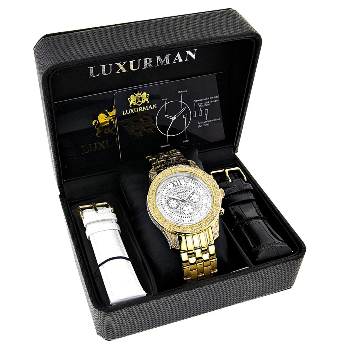 Luxurman Men's Diamond Raptor Yellow Gold Plated Watch 0.5ct 4 Luxurman Men's Diamond Raptor Yellow Gold Plated Watch 0.5ct - Image 4
