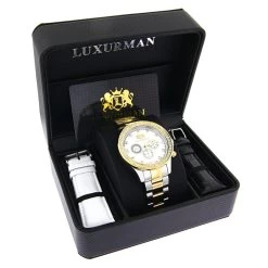 Luxurman Men's Diamond Yellow White Gold Plated Swiss Quartz Liberty Watch -Watch Store luxurman mens diamond watches yellow white gold plated swiss quartz liberty box